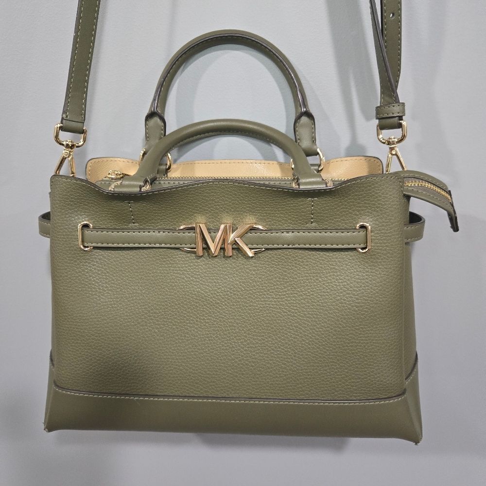 Michael Kors Reed Large Satchel Olive Green Pebbled Leather Bag 🛍️ - Picture 3 of 17